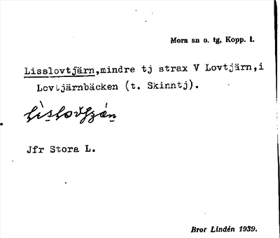 Bild på arkivkortet för arkivposten Lisslovtjärn