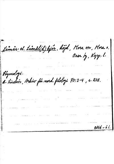 Bild på arkivkortet för arkivposten Låmårbjär el. Låmål(d)bjär