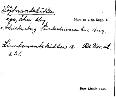 Bild på arkivkortet för arkivposten Löjtnantskätten