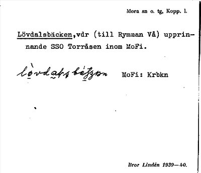 Bild på arkivkortet för arkivposten Lövdalsbäcken