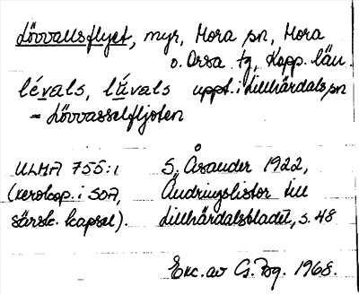 Bild på arkivkortet för arkivposten Lövvallsflyet