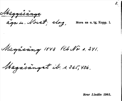 Bild på arkivkortet för arkivposten Maggåsänge