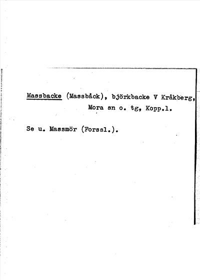 Bild på arkivkortet för arkivposten Massbacke (Massbåck)