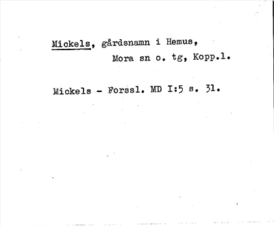 Bild på arkivkortet för arkivposten Mickels