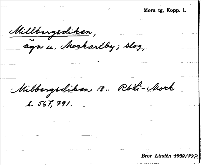 Bild på arkivkortet för arkivposten Millbergsdiken