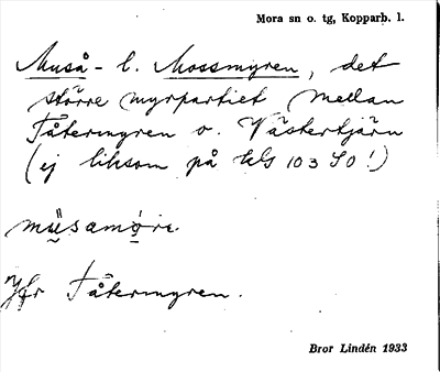 Bild på arkivkortet för arkivposten Muså- l. Mossmyren