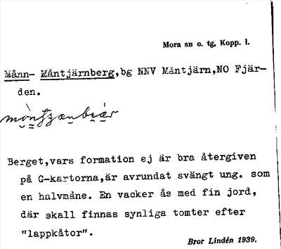 Bild på arkivkortet för arkivposten Månn- Måntjärnberg