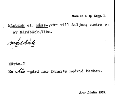 Bild på arkivkortet för arkivposten Måsbäck el. Måss-