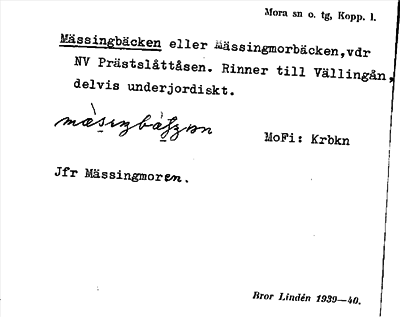 Bild på arkivkortet för arkivposten Mässingbäcken