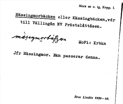Bild på arkivkortet för arkivposten Mässingmorbäcken