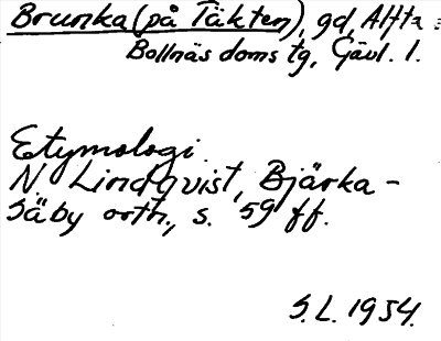 Bild på arkivkortet för arkivposten Brunka (på Täkten)