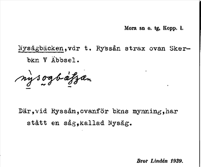 Bild på arkivkortet för arkivposten Nysågbäcken