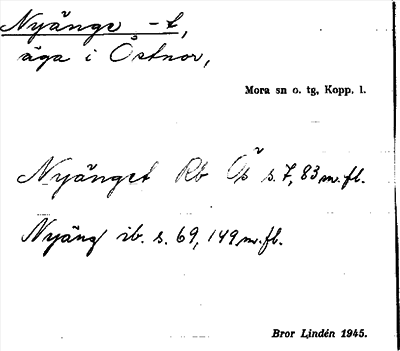 Bild på arkivkortet för arkivposten Nyänge -t