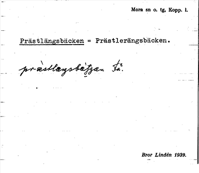 Bild på arkivkortet för arkivposten Prästlängsbäcken = Prästlerängsbäcken