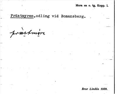 Bild på arkivkortet för arkivposten Prästmyren