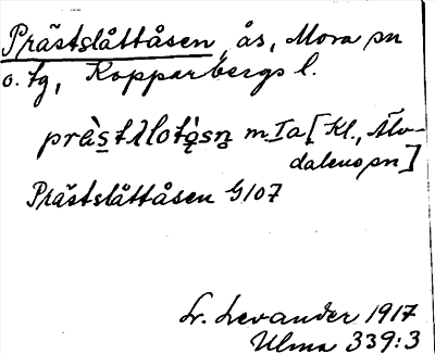 Bild på arkivkortet för arkivposten Prästslåttåsen