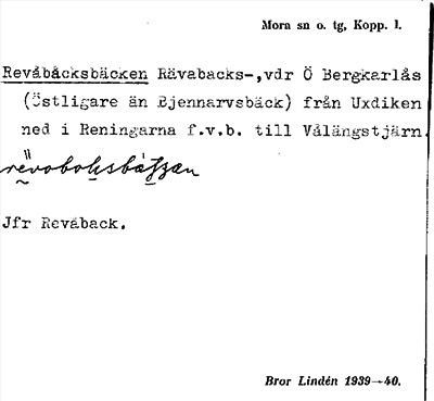 Bild på arkivkortet för arkivposten Revåbåcksbäcken