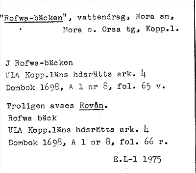 Bild på arkivkortet för arkivposten »Rofwa-bäcken»
