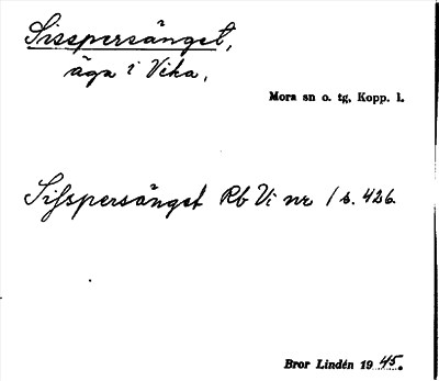 Bild på arkivkortet för arkivposten Sisepersänget