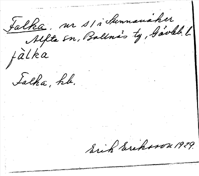 Bild på arkivkortet för arkivposten Falka