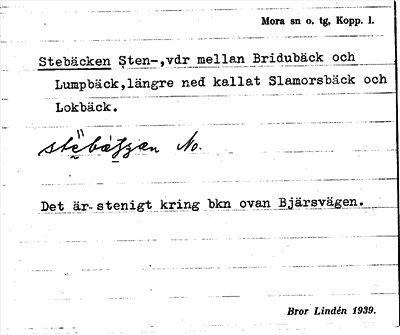 Bild på arkivkortet för arkivposten Stebäcken, Stenbäcken