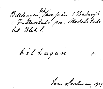 Bild på arkivkortet för arkivposten Billhagen