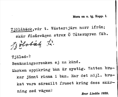 Bild på arkivkortet för arkivposten Tjölåbäck