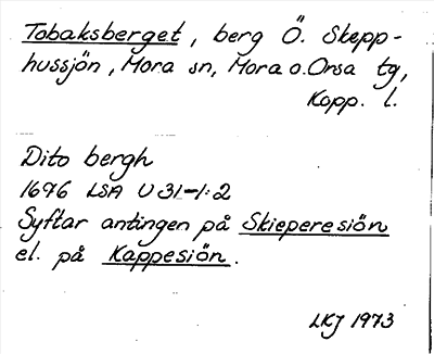 Bild på arkivkortet för arkivposten Tobaksberget