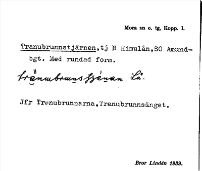 Bild på arkivkortet för arkivposten Tranubrunnstjärnen