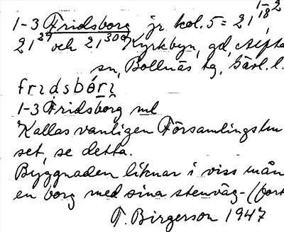 Bild på arkivkortet för arkivposten Fridsborg