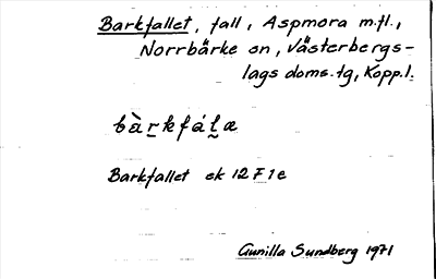 Bild på arkivkortet för arkivposten Barkfallet