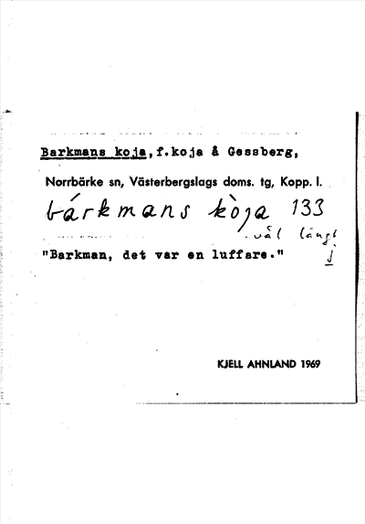 Bild på arkivkortet för arkivposten Barkmans koja