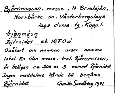 Bild på arkivkortet för arkivposten Björnmossen