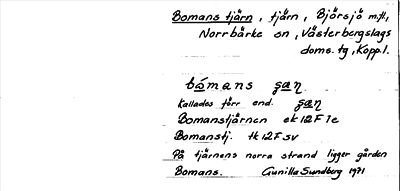 Bild på arkivkortet för arkivposten Bomans tjärn