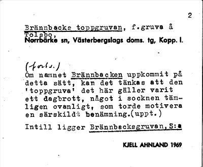 Bild på arkivkortet för arkivposten Brännbacks toppgruvan