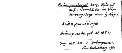 Bild på arkivkortet för arkivposten Brännpussberget
