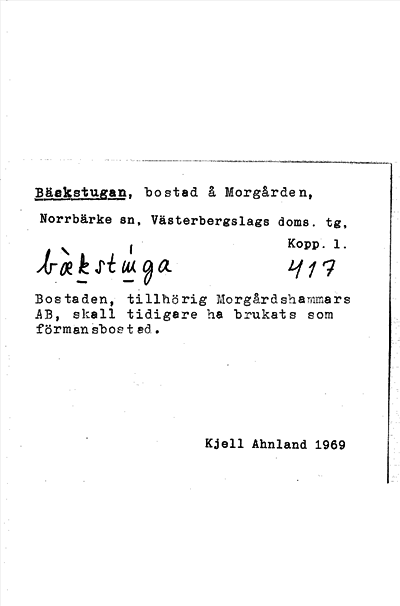 Bild på arkivkortet för arkivposten Bäckstugan