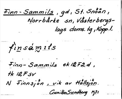 Bild på arkivkortet för arkivposten Finn-Sammils