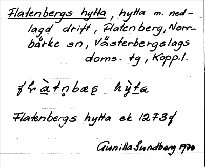 Bild på arkivkortet för arkivposten Flatenbergs hytta