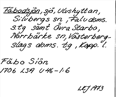 Bild på arkivkortet för arkivposten Fäbodsjön
