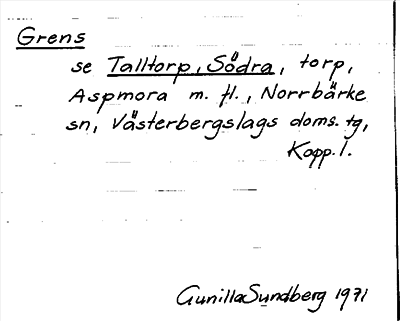 Bild på arkivkortet för arkivposten Grens, se Talltorp, Södra