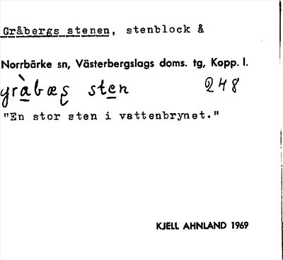 Bild på arkivkortet för arkivposten Gråbergs stenen