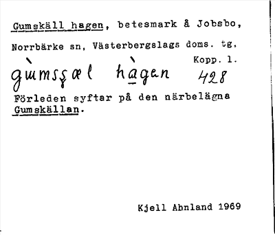 Bild på arkivkortet för arkivposten Gumskäll hagen