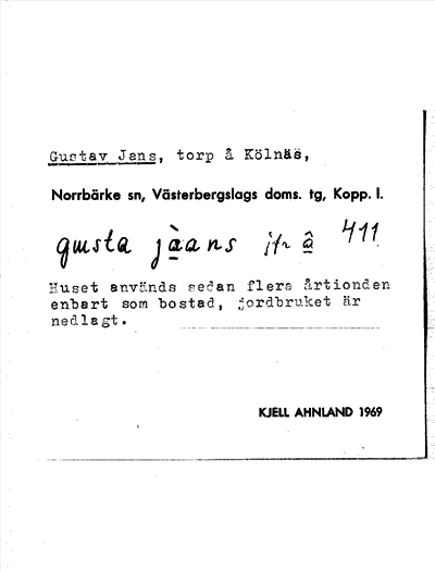Bild på arkivkortet för arkivposten Gustav Jans