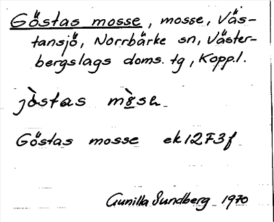 Bild på arkivkortet för arkivposten Göstas mosse