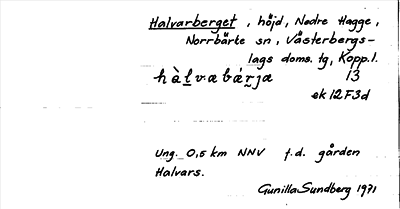 Bild på arkivkortet för arkivposten Halvarberget