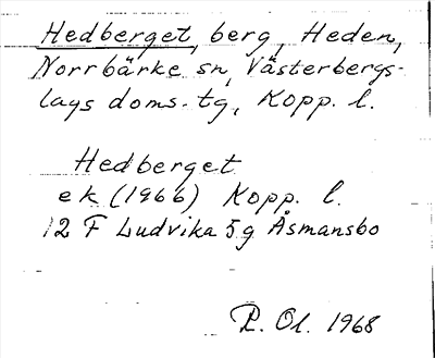 Bild på arkivkortet för arkivposten Hedberget