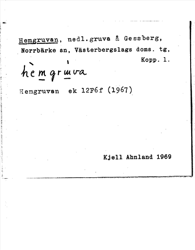 Bild på arkivkortet för arkivposten Hemgruvan