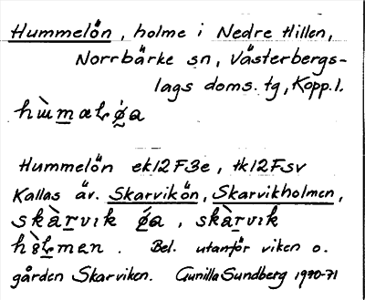 Bild på arkivkortet för arkivposten Hummelön