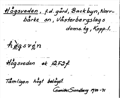 Bild på arkivkortet för arkivposten Högsveden